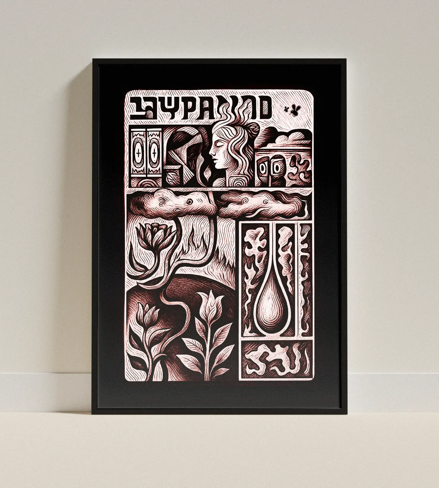 Inked Frame - framed red ink print on a wall