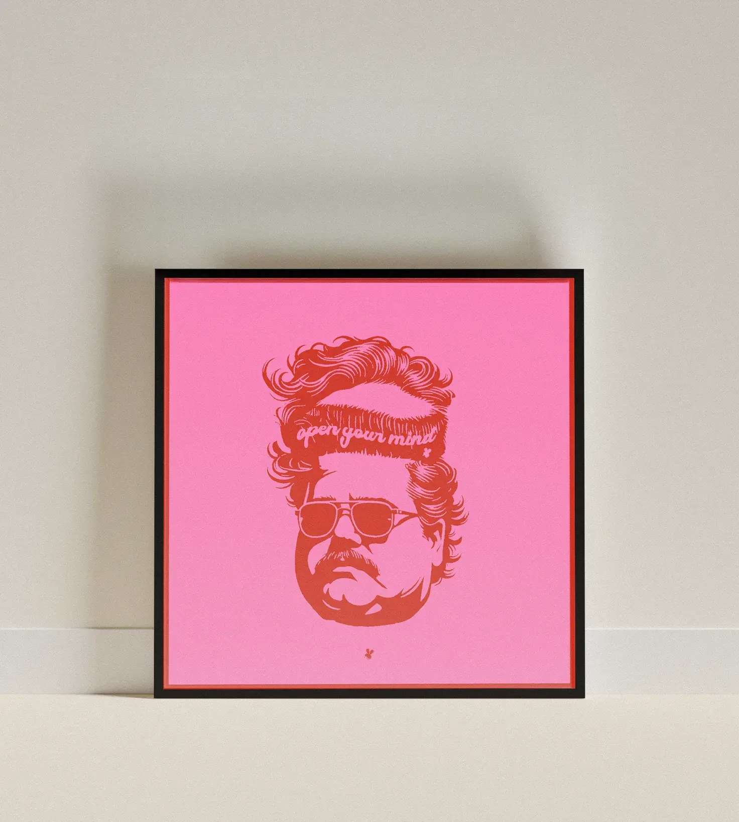Pink Portrait - framed pink print in a black frame