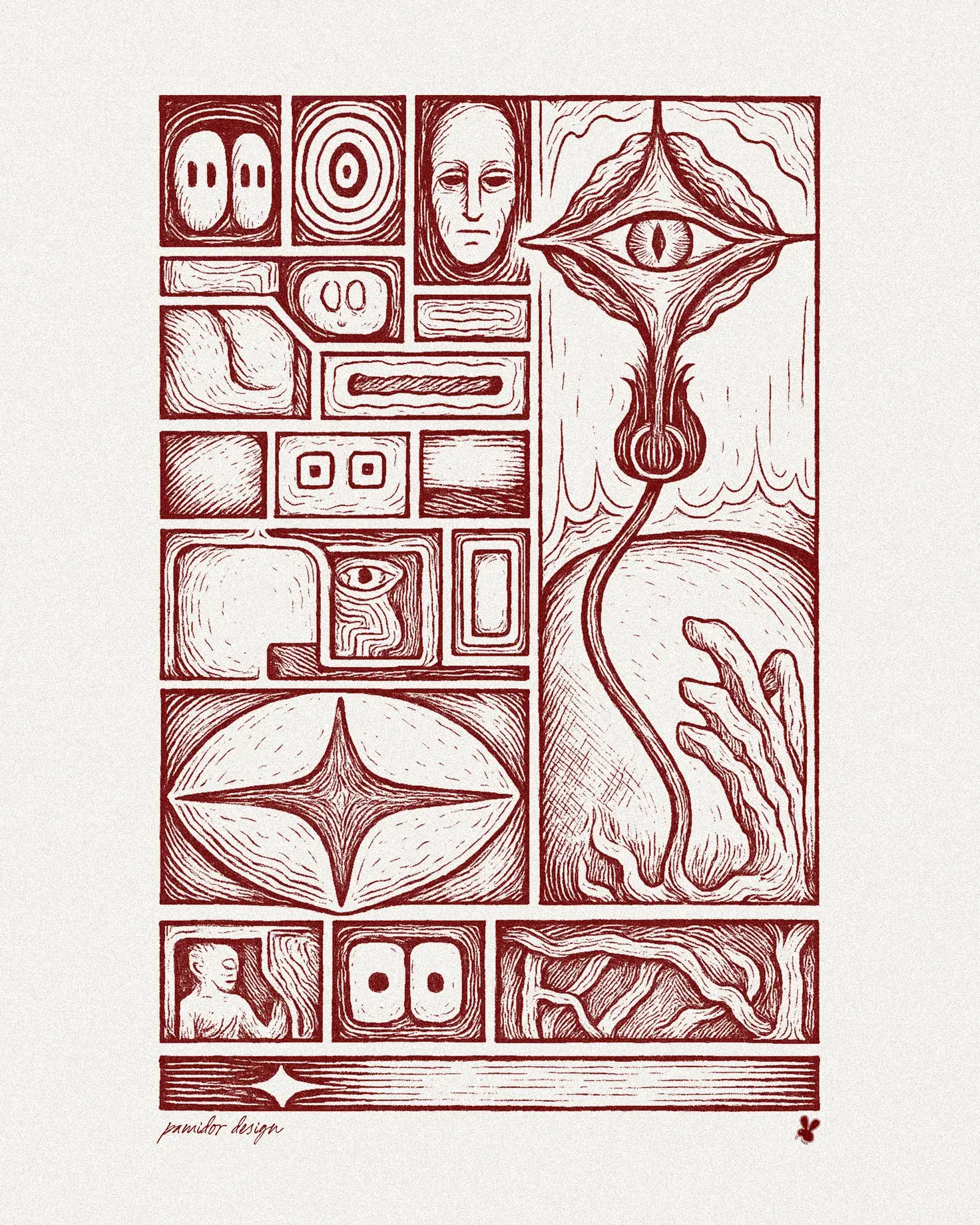 Red Series 01 - red ink illustration from the Pamidor series