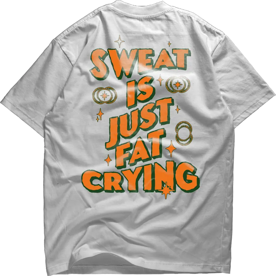 Grey tee back print - Sweat Is Just Fat Crying, in orange