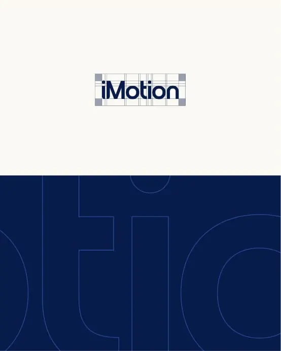 iMotion logo lockup on cream and navy