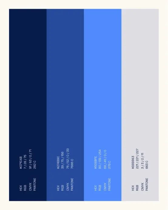 iMotion colour palette - four blue swatches with values