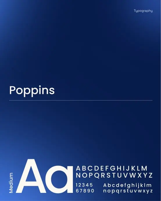 iMotion typography page - a Poppins specimen on navy
