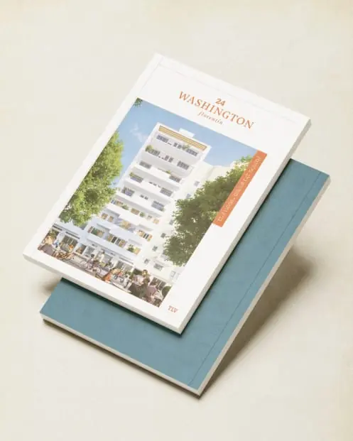 24 Washington brochure propped on a blue book