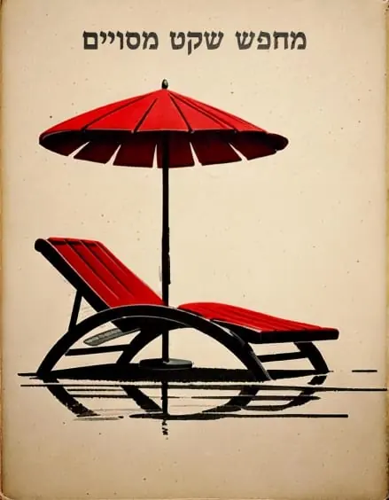 Poster - a red sun lounger and parasol on aged paper