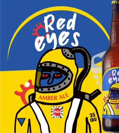 Beer label - Red Eyes, a knight in yellow and blue