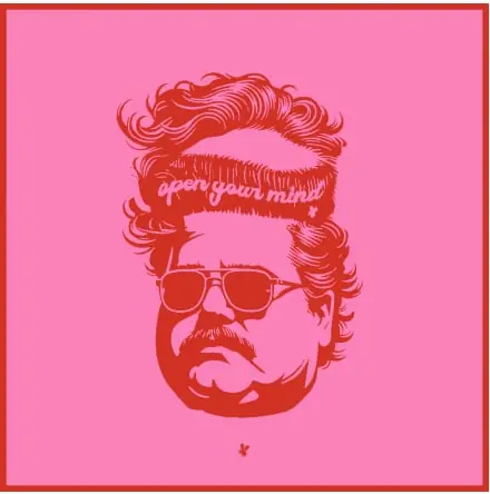 Poster - an Open Your Mind portrait in red on pink