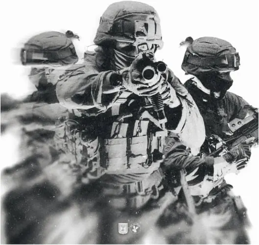 Black-and-white composite of soldiers advancing through smoke