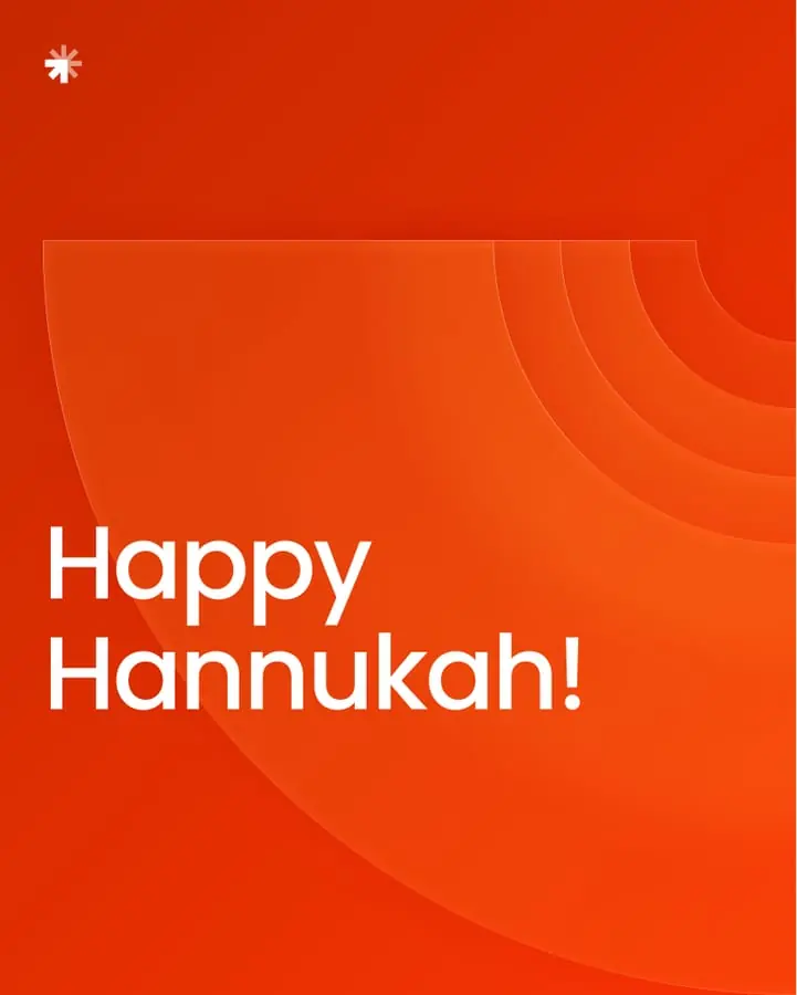Happy Hannukah card, white on orange