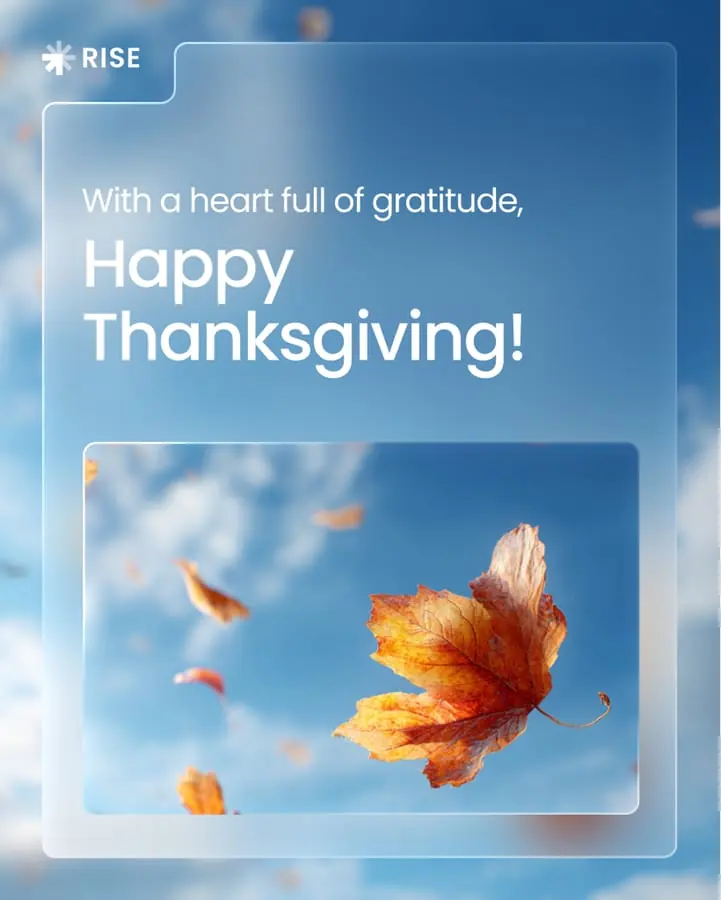 Rise social card - Happy Thanksgiving, with an autumn leaf