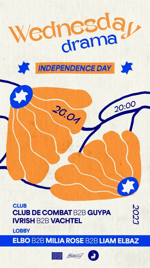 Wednesday Drama poster - blue and orange organic shapes