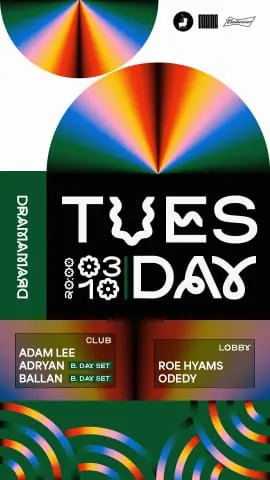Tuesday poster - a rainbow arch on black