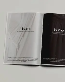 Open bilingual booklet spread for hami hame
