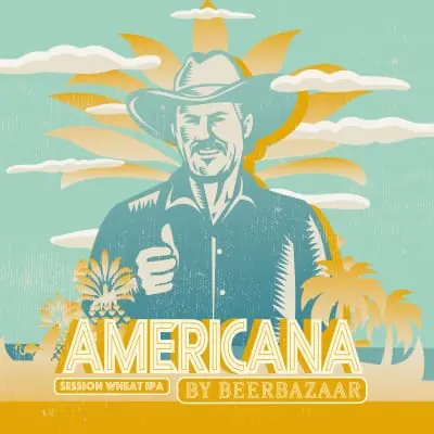 Beer label - Americana, a cowboy in retro colour