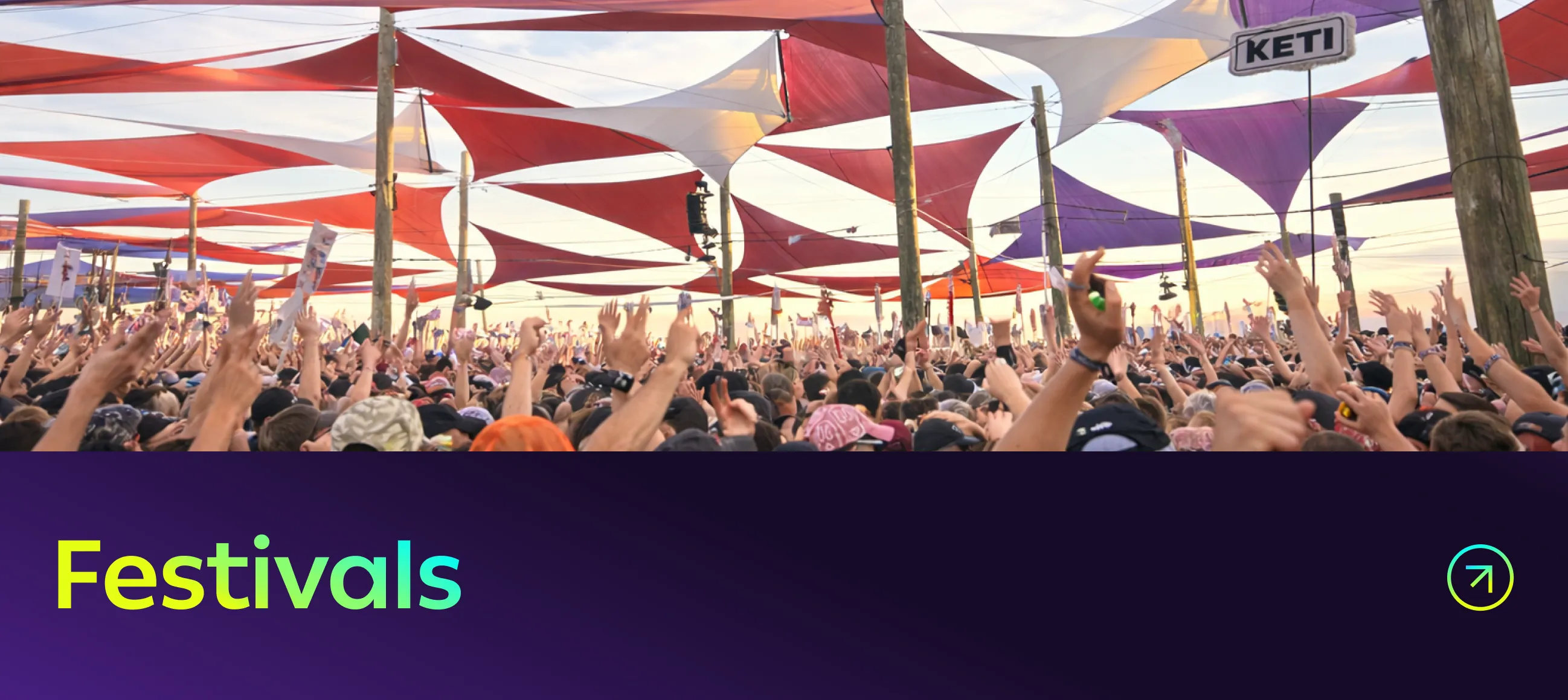 Festivals - a crowd under sail shades, on the first of the event cards