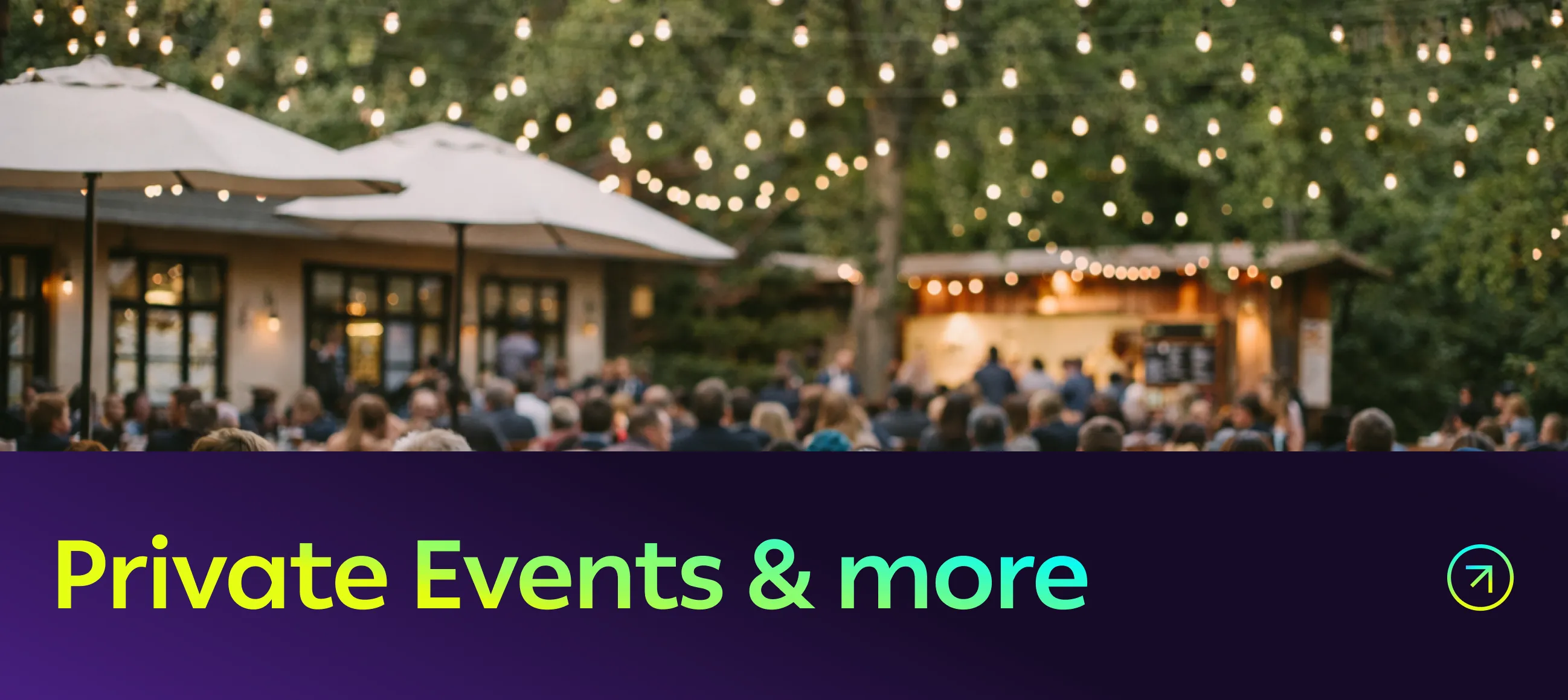Private Events & more - a garden bar strung with festoon lights